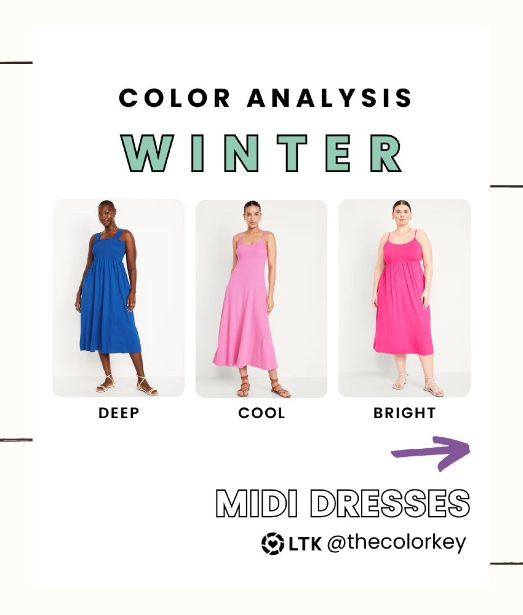 Winter midi dress 

Color analysis 
True winter 
Cool winter
Bright winter 
Clear winter 
Deep winter 
Dark winter 

#LTKfindsunder50 #LTKsalealert #LTKSeasonal