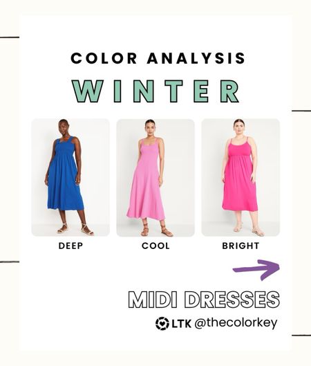Winter midi dress 

Color analysis 
True winter 
Cool winter
Bright winter 
Clear winter 
Deep winter 
Dark winter 

#LTKfindsunder50 #LTKsalealert #LTKSeasonal