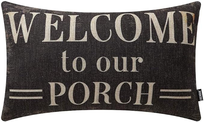 TRENDIN Decorative Throw Pillow Cover 20x12 inch Rustic Look Black Welcome to Our Porch Cushion C... | Amazon (US)