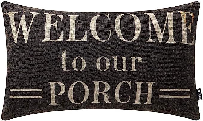 TRENDIN Decorative Throw Pillow Cover 20x12 inch Rustic Look Black Welcome to Our Porch Cushion C... | Amazon (US)