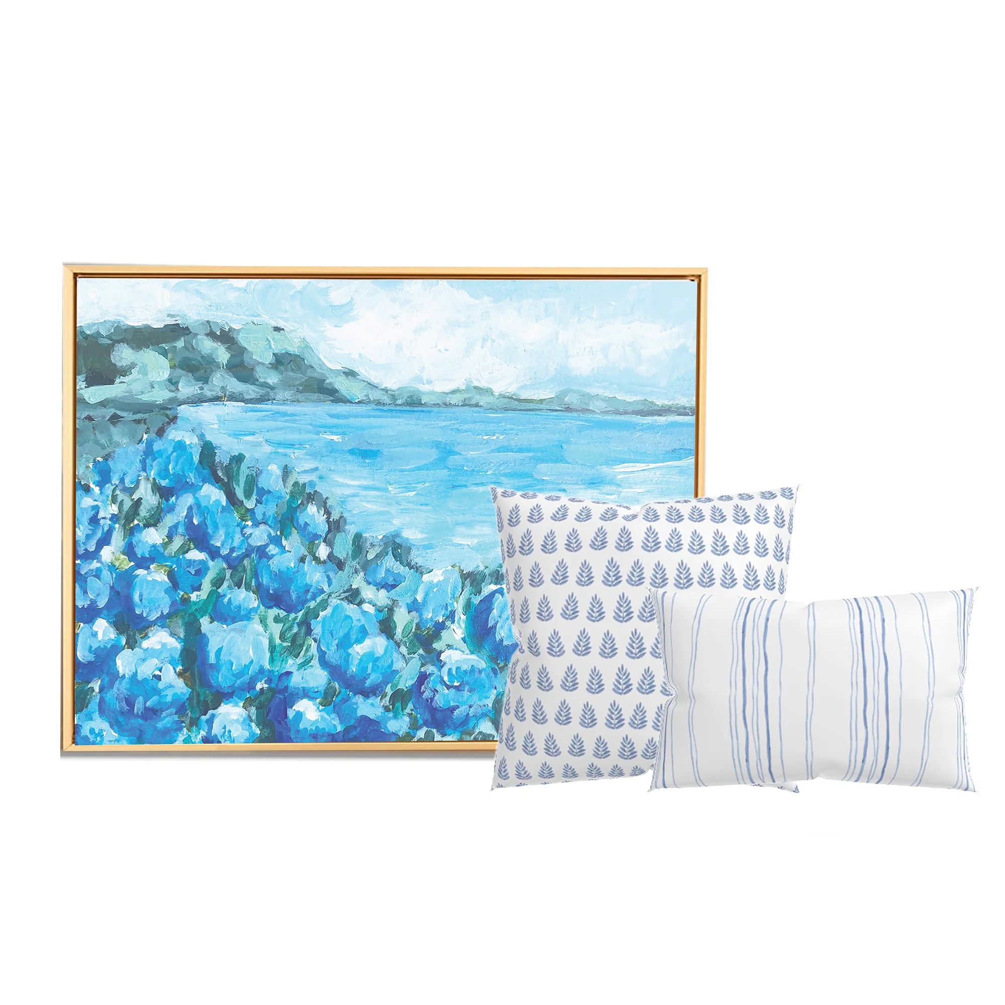 Hydrangea By the Sea and Block Print Pillow | Sweet Pea and Whimsy
