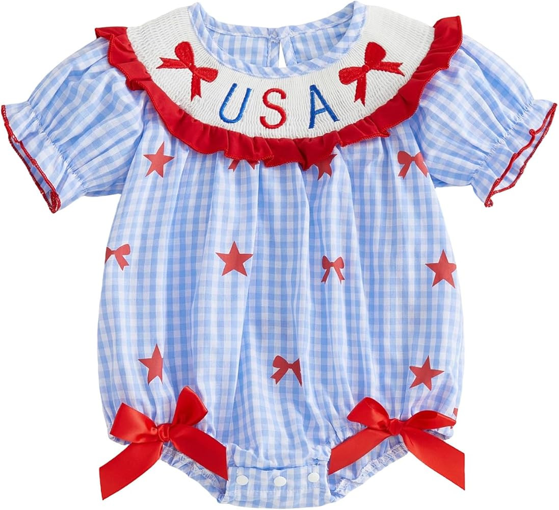 Baby Girl Bubble Romper Daddys Girl Onesie Short Sleeve Plaid Jumpsuit Fathers Day Outfit Cute Sm... | Amazon (US)