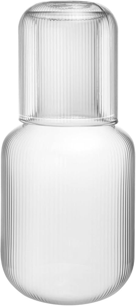 Sizikato 25 Oz Vertical Stripes Clear Glass Bedside Night Water Carafe with Tumbler Glass. | Amazon (US)