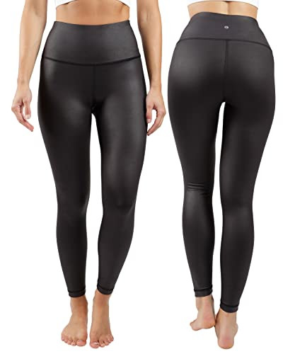 90 Degree By Reflex Women's High Waisted Tummy Control Squat Proof Faux Leather Pleather Ankle Leggings - Black/Black - Small | Amazon (US)