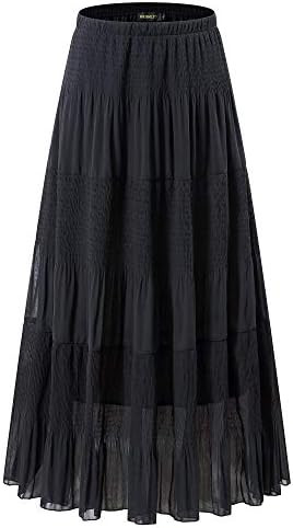 NASHALYLY Women's Chiffon Elastic High Waist Pleated A-Line Flared Maxi Skirts | Amazon (US)