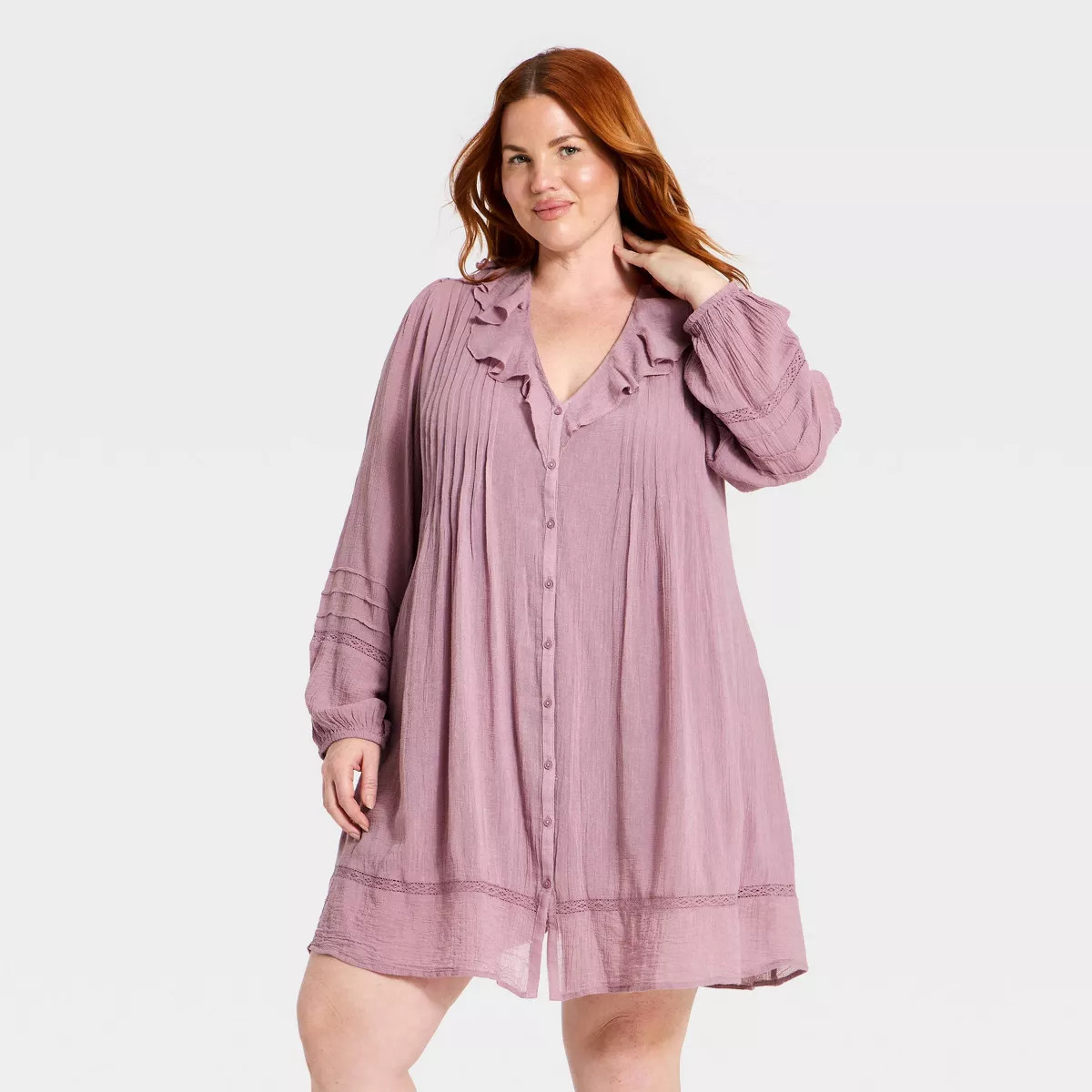Women's Long Sleeve Ruffle Mini Dress - Universal Thread™ Mauve XXL | Target