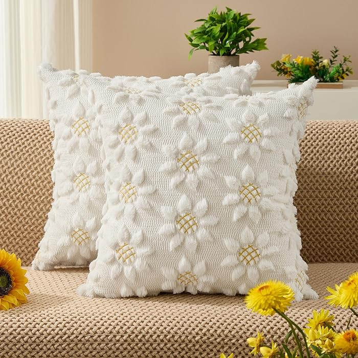 DFXSZ Spring Summer Pillow Covers 18x18 inch Set of 2 Farmhouse Decor Yellow Color Flower Heart S... | Amazon (US)