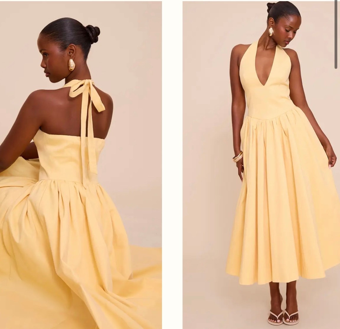 LEMON HALTERNECK TIE DETAIL RUCHED MIDAXI DRESS SPRING SUMMER CHIC STYLE 

#LTKPlusSize #LTKSaleAlert #LTKMidsize