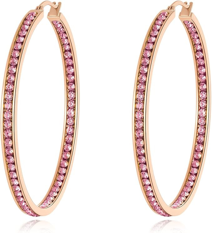 CiNily Mult-colors Crystal Stainless Steel Hoop Earring for Women Hypoallergenic Jewelry for Sens... | Amazon (US)