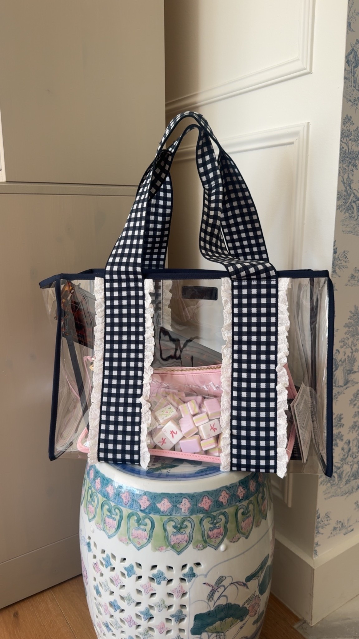 The cutest gingham jelly tote is now available! Comes in red too! I love using as a needlepoint tote or to carry my mahjong set! 

#LTKmomlife #LTKMothersDay