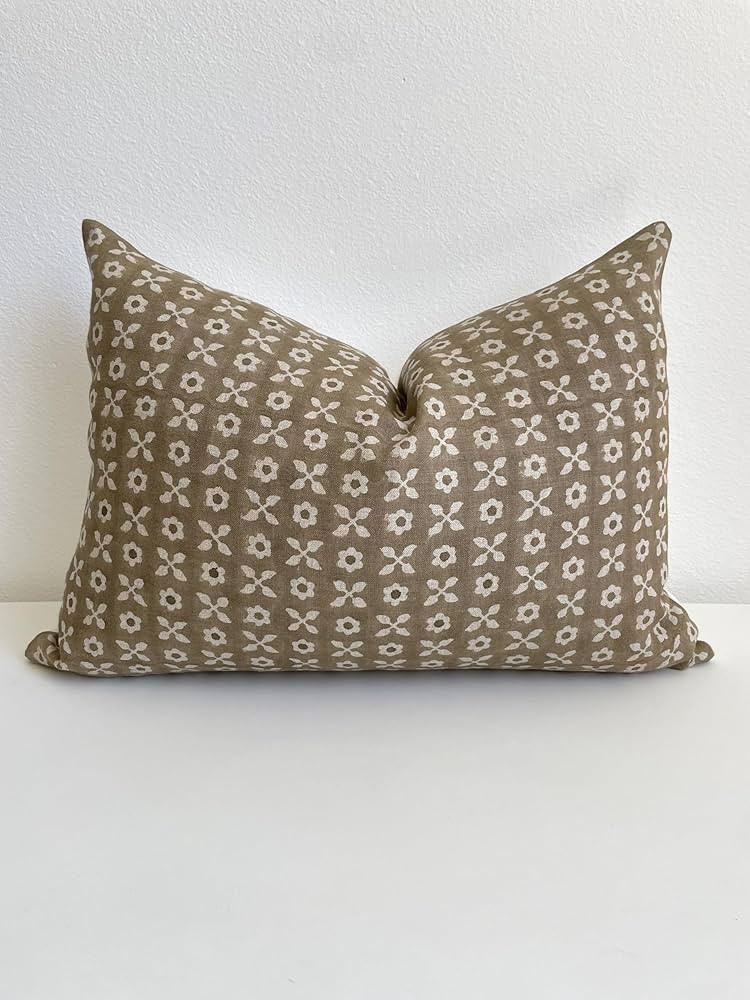Hand Block Print Pure Linen Throw Pillow Cover: Handmade Vintage Cushion Cover (Dottie) (14x20) | Amazon (US)