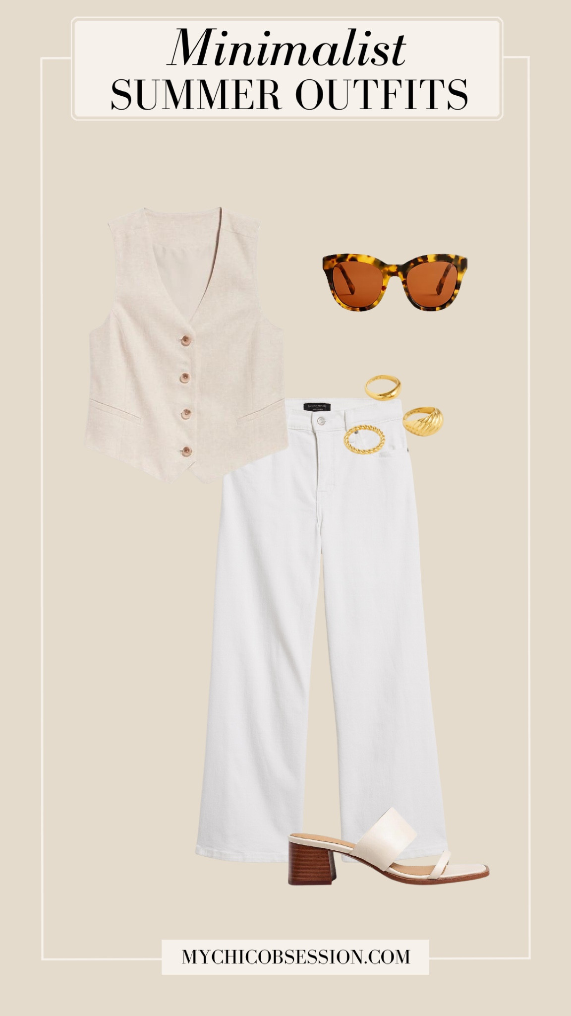 Pair your favorite vest top with white jeans for a chic summer outfit. Add tortoiseshell sunglasses, gold rings, and heels to complete the look.

#LTKshoecrush #LTKSeasonal #LTKstyletip