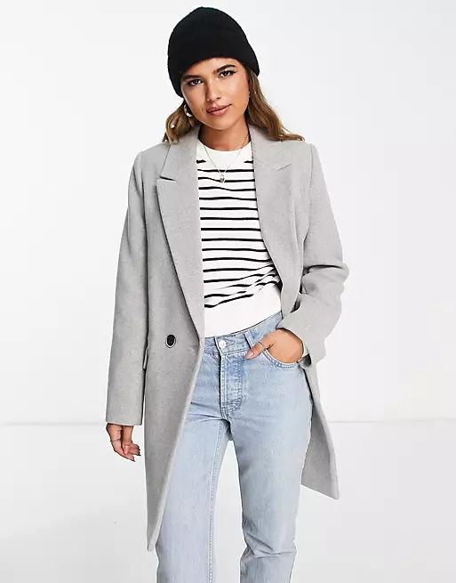 Stradivarius double breasted wool coat in gray | ASOS (Global)