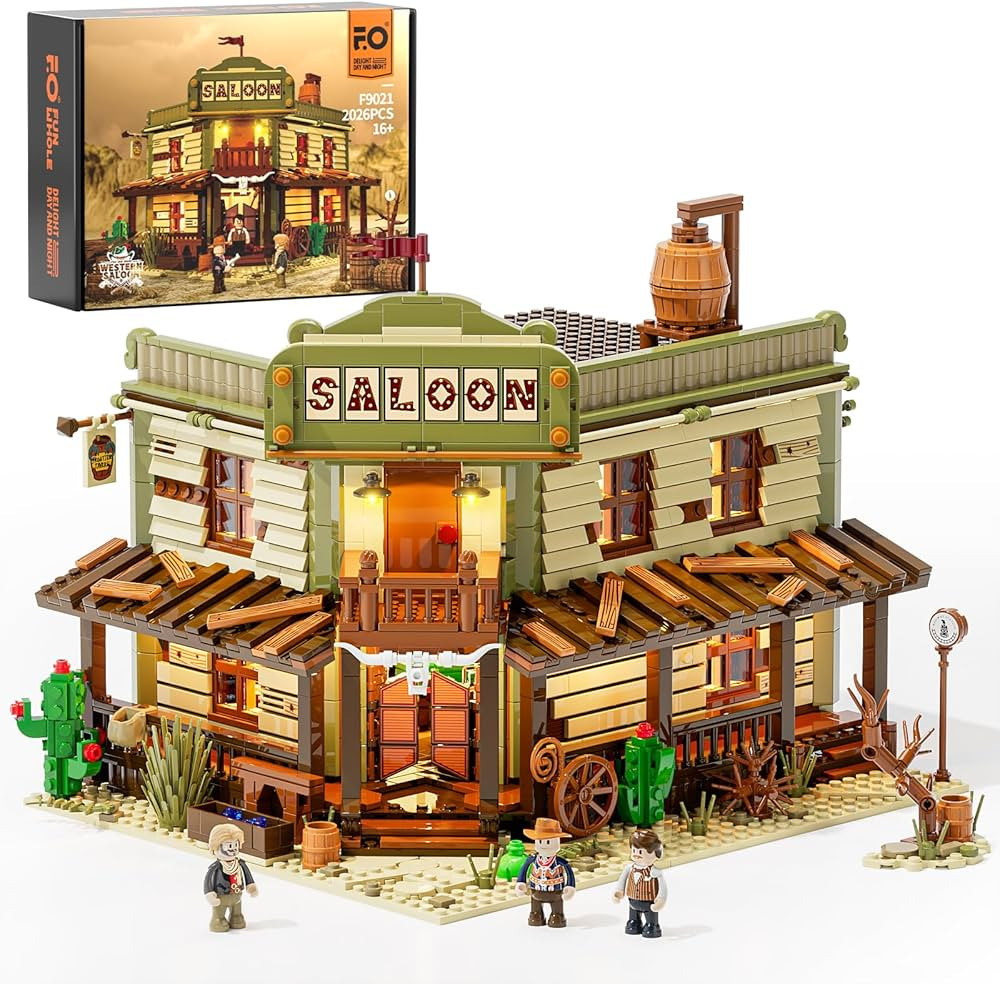 FUNWHOLE Western-Saloon Lighting Building-Bricks Set - The Old West Saloon LED Light Construction... | Amazon (US)