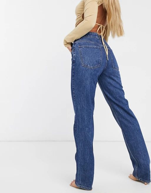 ASOS DESIGN Hourglass organic recycled mid rise '90's' straight leg jeans in rich 70's blue | ASOS (Global)