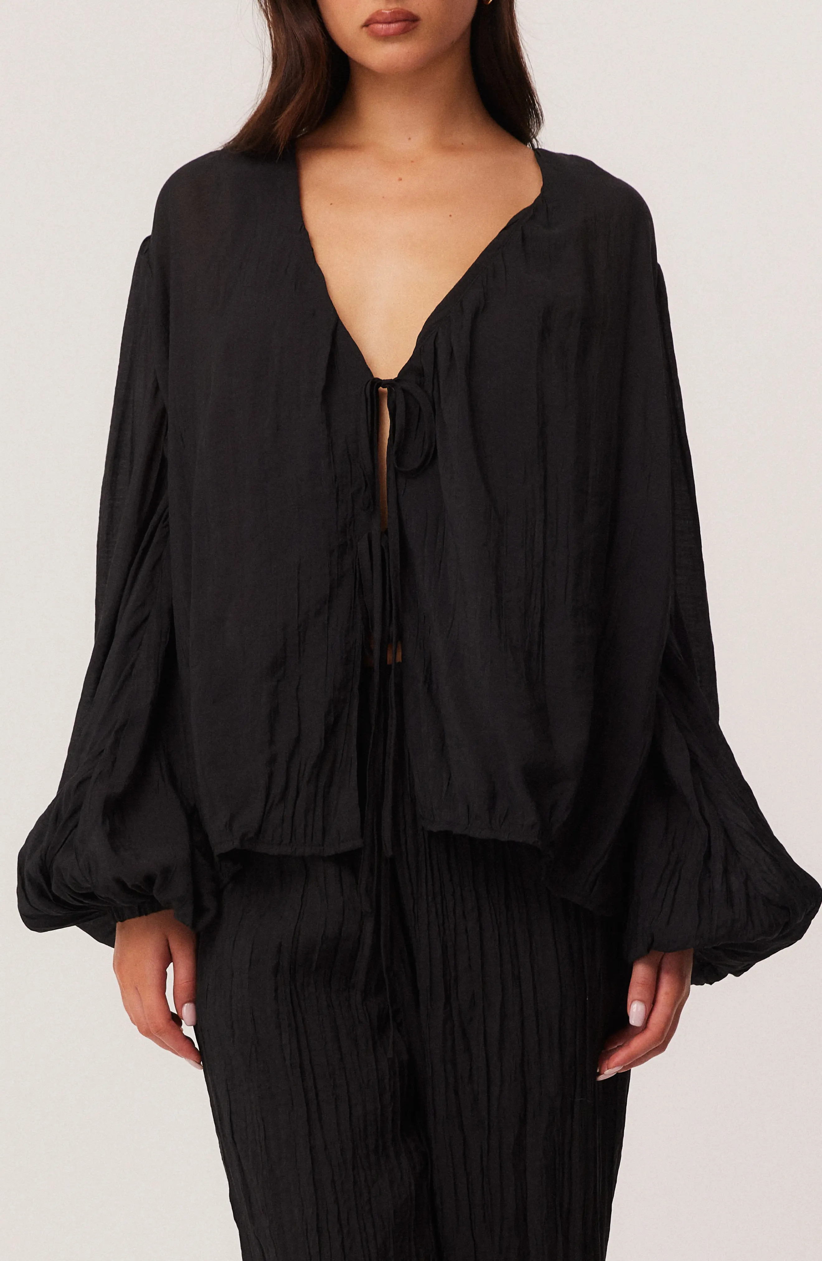 SNDYS Brandi Oversize Crinkle Tie Front Top (Women) | Nordstrom | Nordstrom