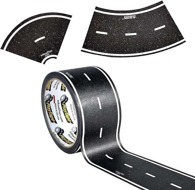 PlayTape Road Tape and Curves for Toy Cars - 1 Roll of 60 ft. x 2 in. Asphalt Road + 1 Roll of 36... | Amazon (US)
