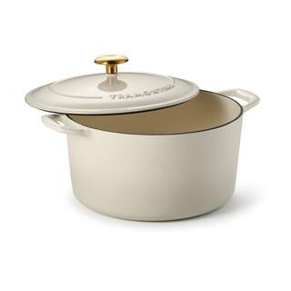 Bestow 6.5 qt. Enameled Cast Iron Round Dutch Oven With Lid-Latte with Gold Knob | The Home Depot