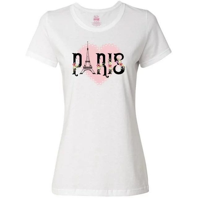 Inktastic Paris Pink Heart Eiffel Tower with Flowers Women's T-Shirt - Walmart.com | Walmart (US)
