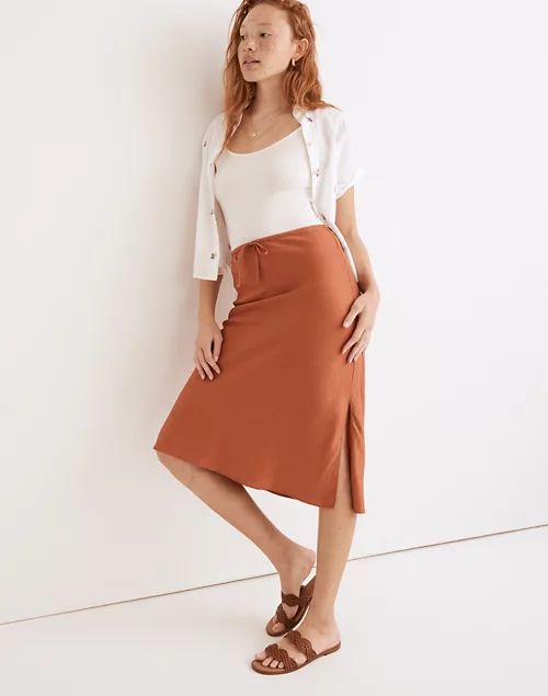 Linen-Blend Drawstring Midi Slip Skirt | Madewell