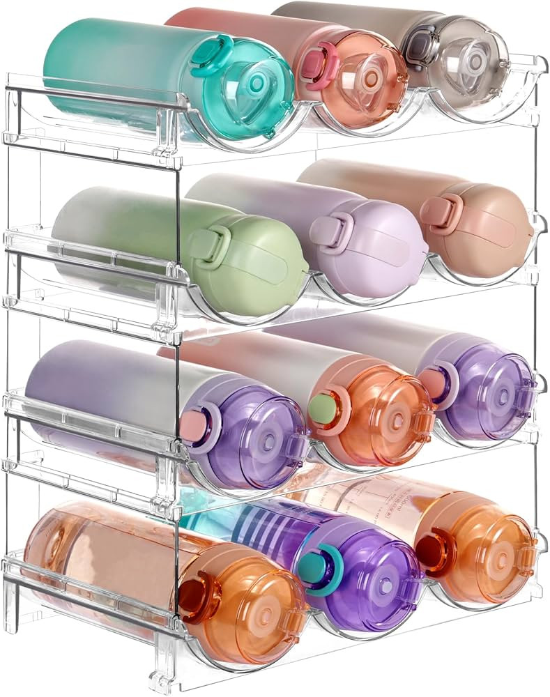 Vtopmart Stackable Water Bottle Organizer Holder, 4 Pack Clear Plastic Cup Storage Rack for Pantr... | Amazon (US)