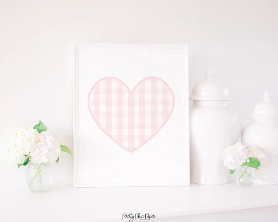 Watercolor Pink Gingham Heart Print | 8x10 or 16x20 | Printable Download | Grandmillennial or Pre... | Etsy (US)