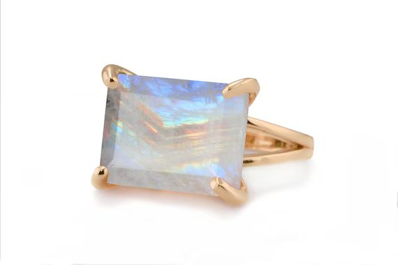 Moonstone Ring · Rainbow Ring · Rectangle Ring · Gemstone Ring · October Birthstone Ring · S... | Etsy (US)
