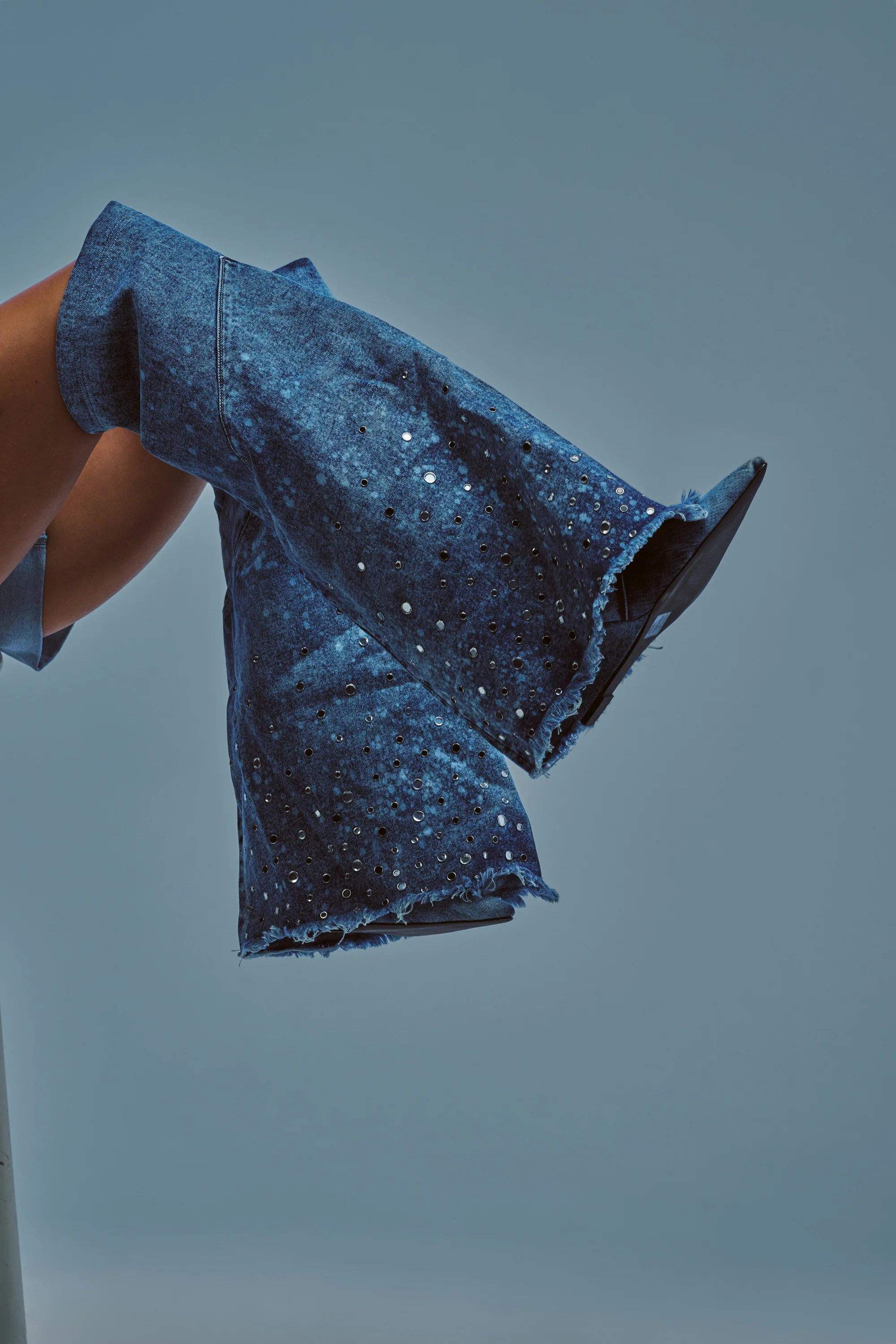 Rhinestone Denim Wedge Knee High Boot | AKIRA | AKIRA