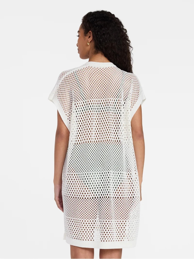 Time and Tru Women's Openwork Knit Coverup, Size S/M, Winter White | Walmart (US)
