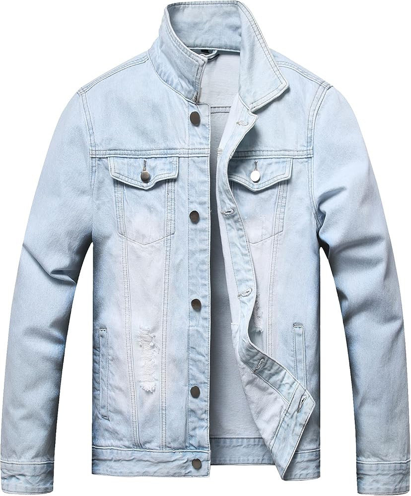 QIMYUM Jean Jacket For Men, Distressed Slim Denim Jacket | Amazon (US)