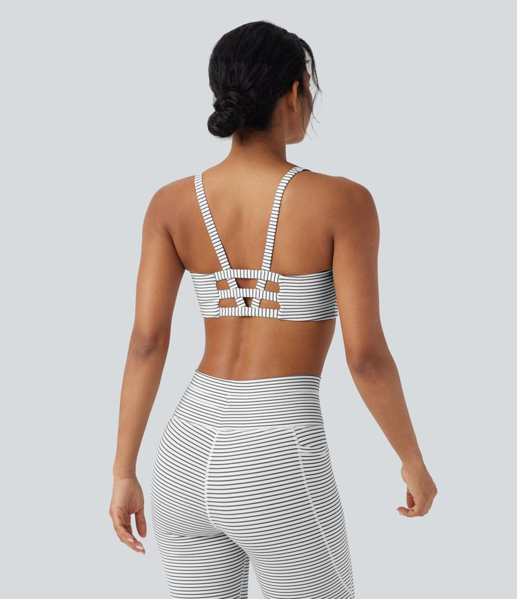 Low Support U Neck Cut Out Stripe Yoga Sports Bra | HALARA