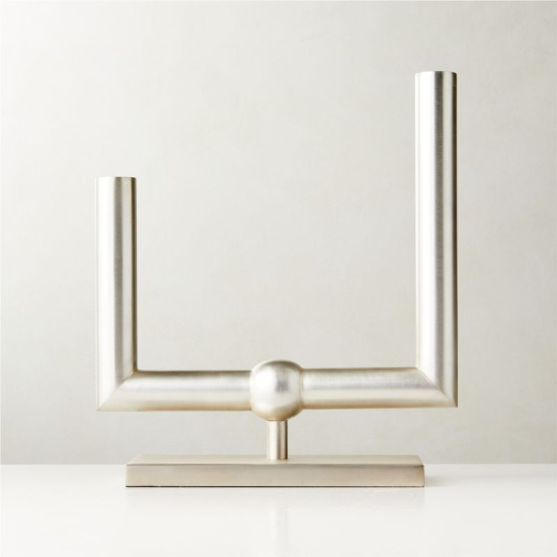 Coraline Silver-Plated Double Modern Taper Candle Holder | CB2 | CB2