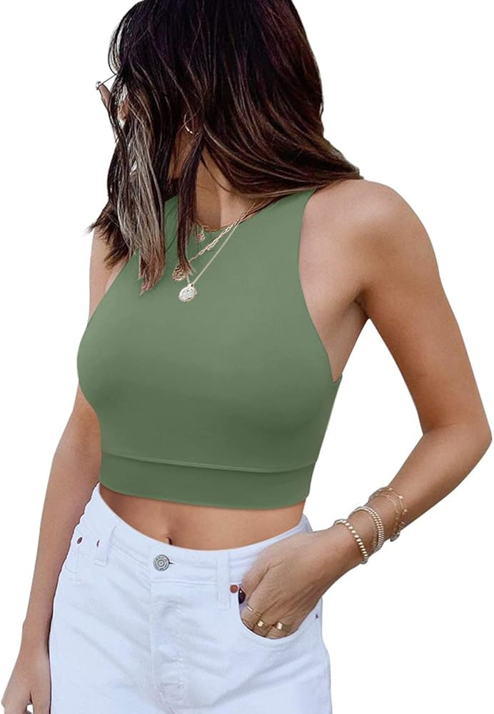LASLULU Womens Sports Bra Crop Top Sexy Workout Yoga Tank Tops Sleeveless Athletic Shirts Muscle ... | Amazon (US)
