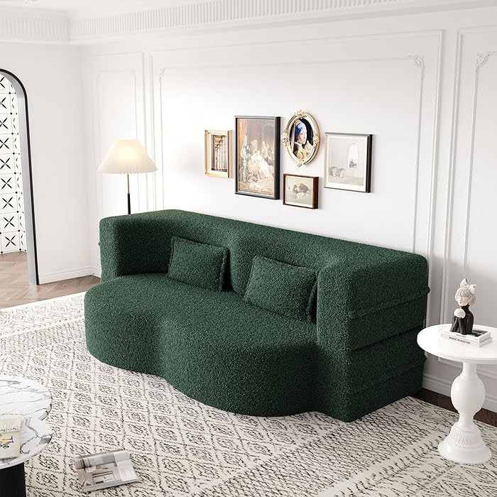 78" Convertible Folding Sofa Bed, Queen Sleeper Sofa with Pillow, Modern Teddy Fabric Floor & Fut... | Amazon (US)