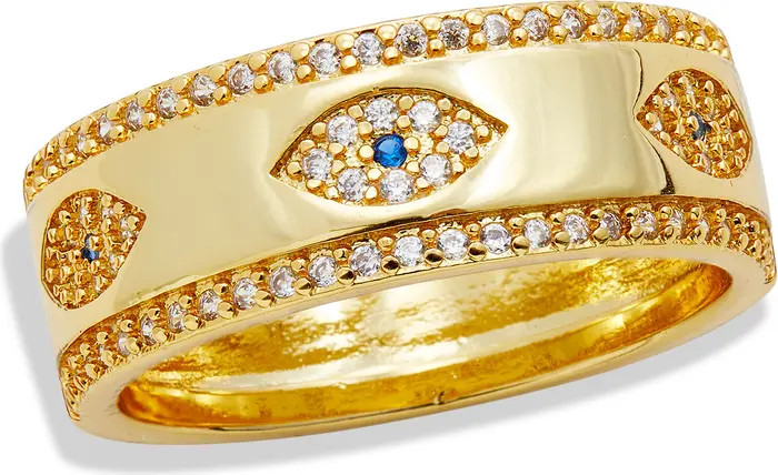 18K Yellow Gold Plated CZ Evil Eye Band Ring | Nordstrom Rack