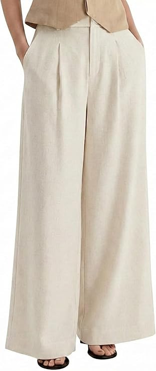 Arach&Cloz Womens Linen Blend Wide Leg Palazzo Pants All-Season Business Casual Outfits Dress Tro... | Amazon (US)