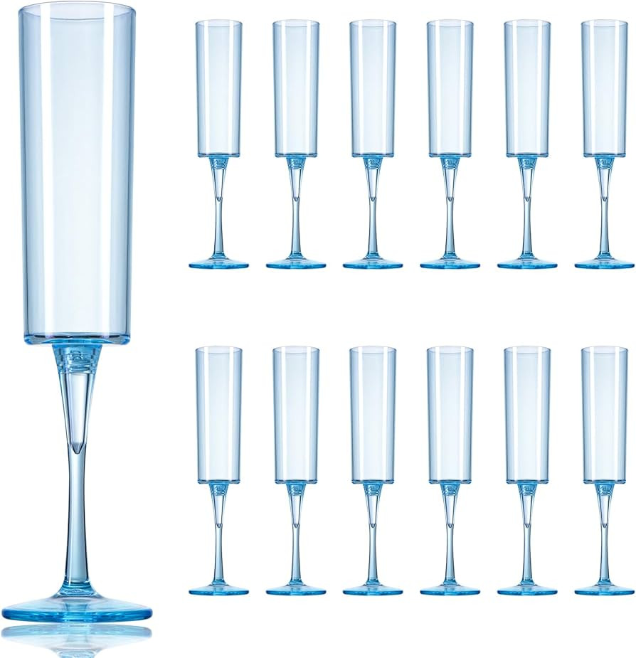12 Blue Champagne Flutes Glasses 6 OZ Champagne Flutes Blue Plastic Champagne Set of Blue Plastic... | Amazon (US)