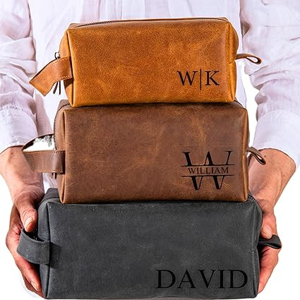 Personalized Leather Toiletry Bag for Men – Custom Engraved Shaving Dopp Kit with Name or Initi... | Amazon (US)