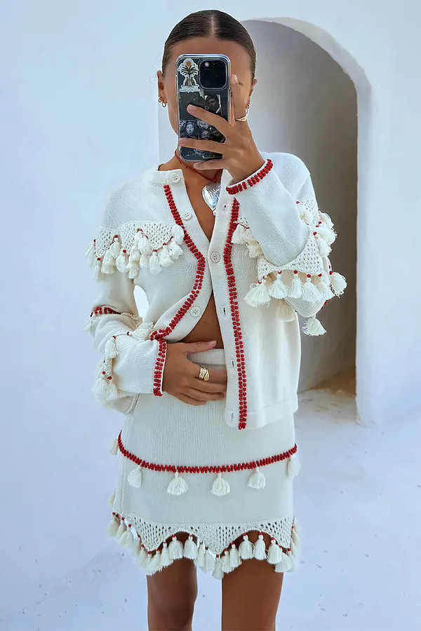 Ivory and Red Harper Cardigan | Never Fully Dressed (UK & IE)
