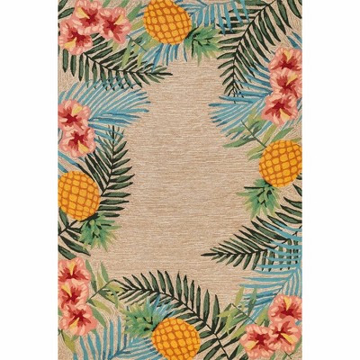 7'6"x9'6" Tropical Indoor/Outdoor Area Rug Neutral - Lush Decor: Low Pile, Fade-Resistant, Weather-Resistant | Target