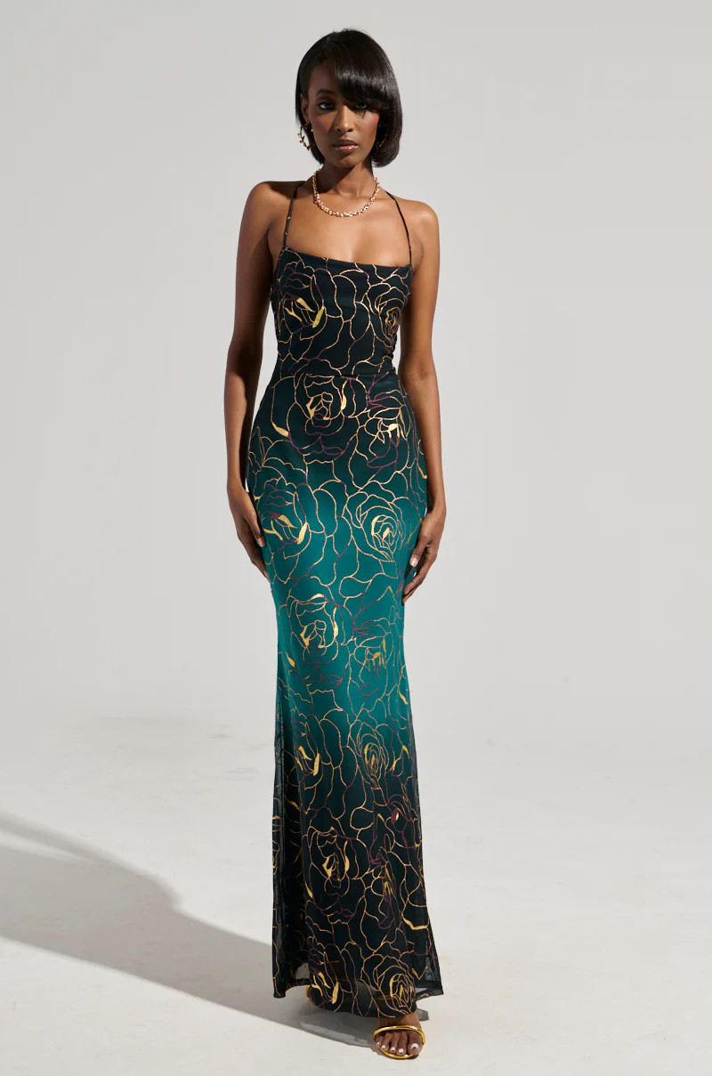 LUNA METALLIC OMBRE PRINTED MIDI DRESS | AKIRA