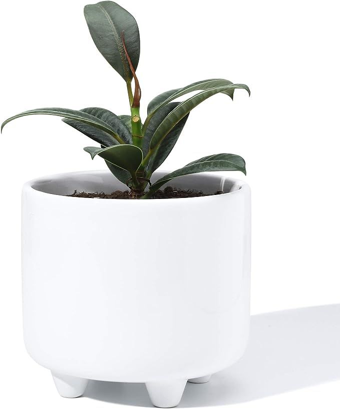 POTEY 051701 Plant Pot with Drainage Hole - 5.3 Inch Glazed Ceramic Modern Planters Indoor Bonsai... | Amazon (US)