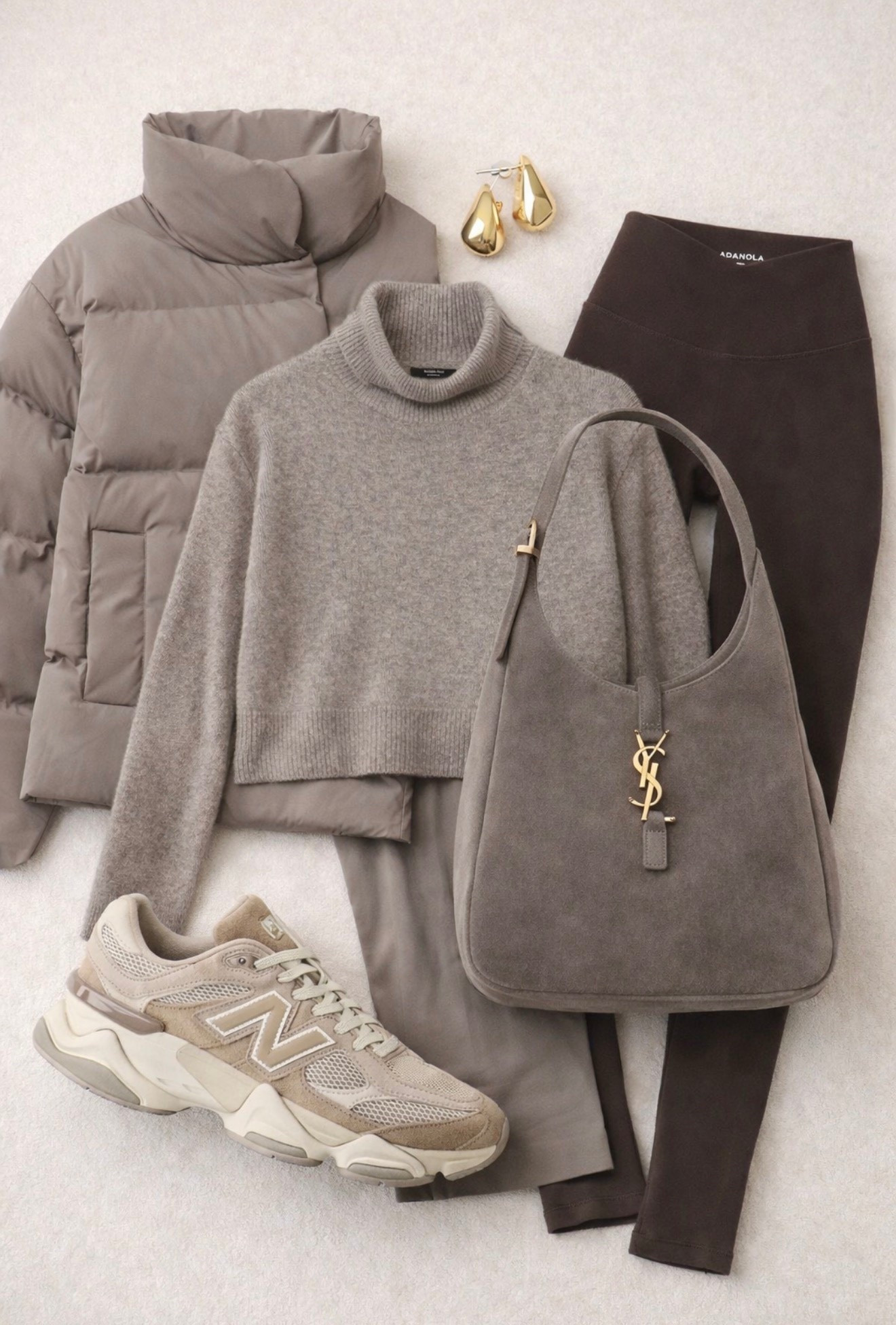 Minimal neutral mirror selfie / blonde woman wearing taupe puffer jacket over matching sweater / black leggings / white sneakers / structured taupe handbag / golden retriever wearing matching puffer jacket sitting beside her / soft natural lighting / clean minimalist room / cozy winter athleisure aesthetic / neutral tones / lifestyle fashion moment / candid influencer style

Description (30 words with /)
Neutral winter athleisure / cozy taupe puffer jacket / black leggings and crisp white sneakers / minimal mirror selfie / golden retriever in matching jacket / soft aesthetic / effortless everyday style / calm luxury vibe

Hashtags
#NeutralStyle #WinterAthleisure #MinimalStyle #CozyOutfit #PufferJacketSeason #AthleisureLook #NeutralAesthetic #StreetStyleDaily #CasualChic #EverydayStyle #CleanGirlStyle #MinimalFashion #NeutralOutfit #LifestyleAesthetic #WinterStyleInspo #DogMomStyle #GoldenRetrieverLove #MirrorSelfieStyle #EffortlessFashion #CozyVibesOnly

#LTKFestival #LTKSpringSale #LTKdayinmylife