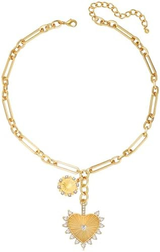 Chunky Gold Necklace for Women, 18K Waterproof Heart Necklace Statement Necklace Gold Charm Neckl... | Amazon (US)
