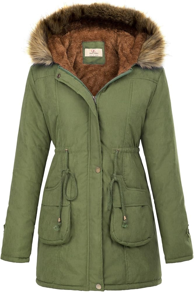 GRACE KARIN Women's Winter Coats Fleece Parkas Anoraks Hooded Military Jacket Coats | Amazon (US)