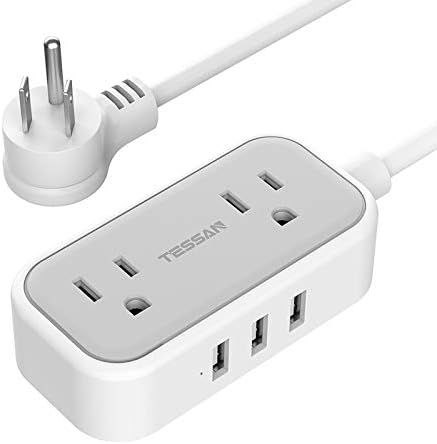Small Flat Plug Power Strip with 3 USB Ports, TESSAN 2 Outlet Portable Plug Strip with 5 Feet Extens | Amazon (US)