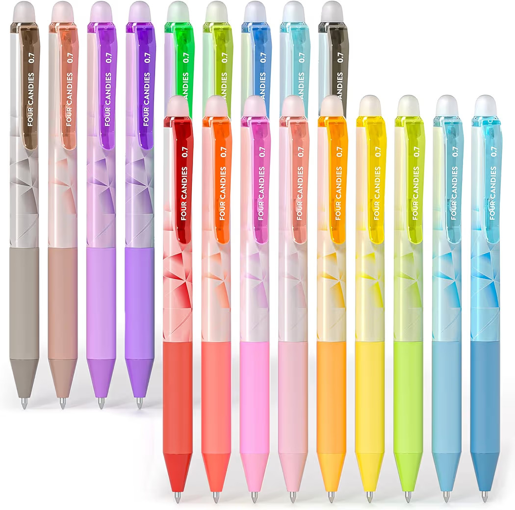 Four Candies 0.7mm Erasable Gel Pens, Make Mistakes Disappear Colored Pens, 18 Colors Retractable Fine Point Erasable Pens for Writing, Drawing, Planner & School Supplies | Amazon (US)