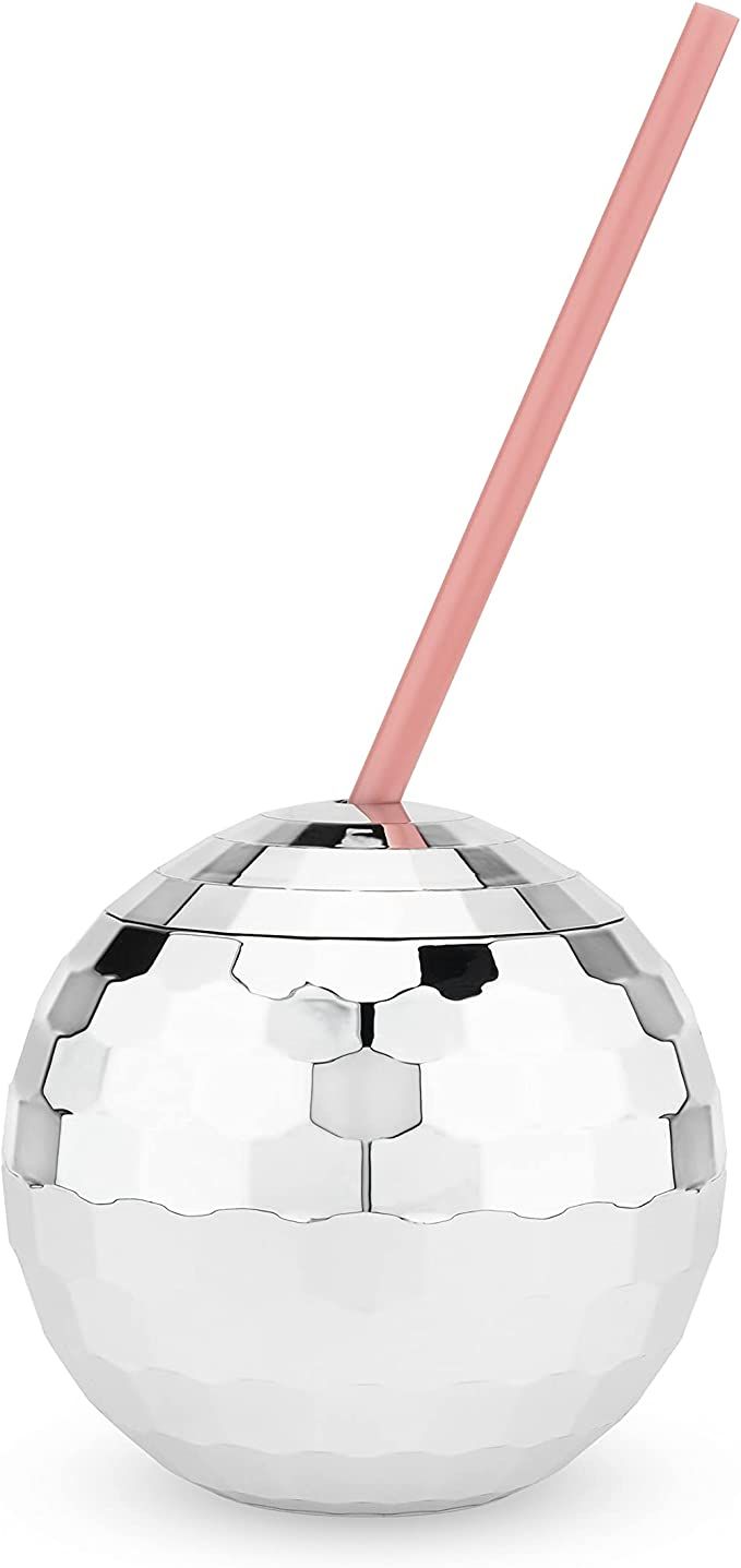 Blush Silver Disco Ball Cup with Lid and Straw, 16 Ounce Cocktail Cup, Set of 1, Party Supplies | Amazon (US)