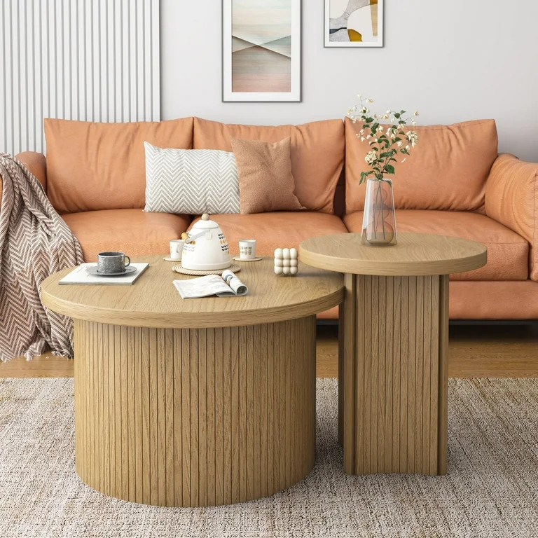 Nesting Coffee Table Set of 2, Wooden Round Coffee Table, Modern Circle Side Table, Accent End Si... | Walmart (US)