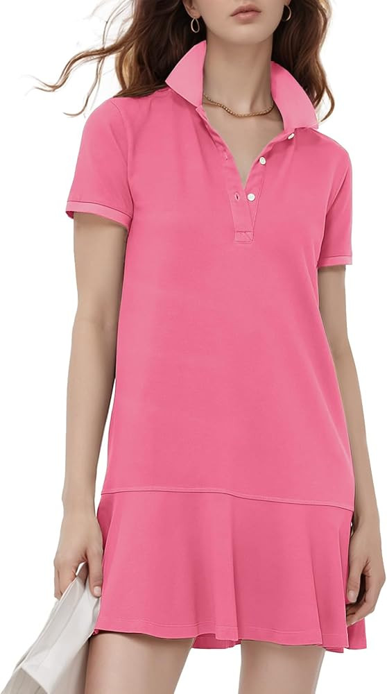 Flygo Womens Polo Dress Collared Short Sleeve Ruffle Golf Tennis T Shirt Sports Workout Mini Summ... | Amazon (US)